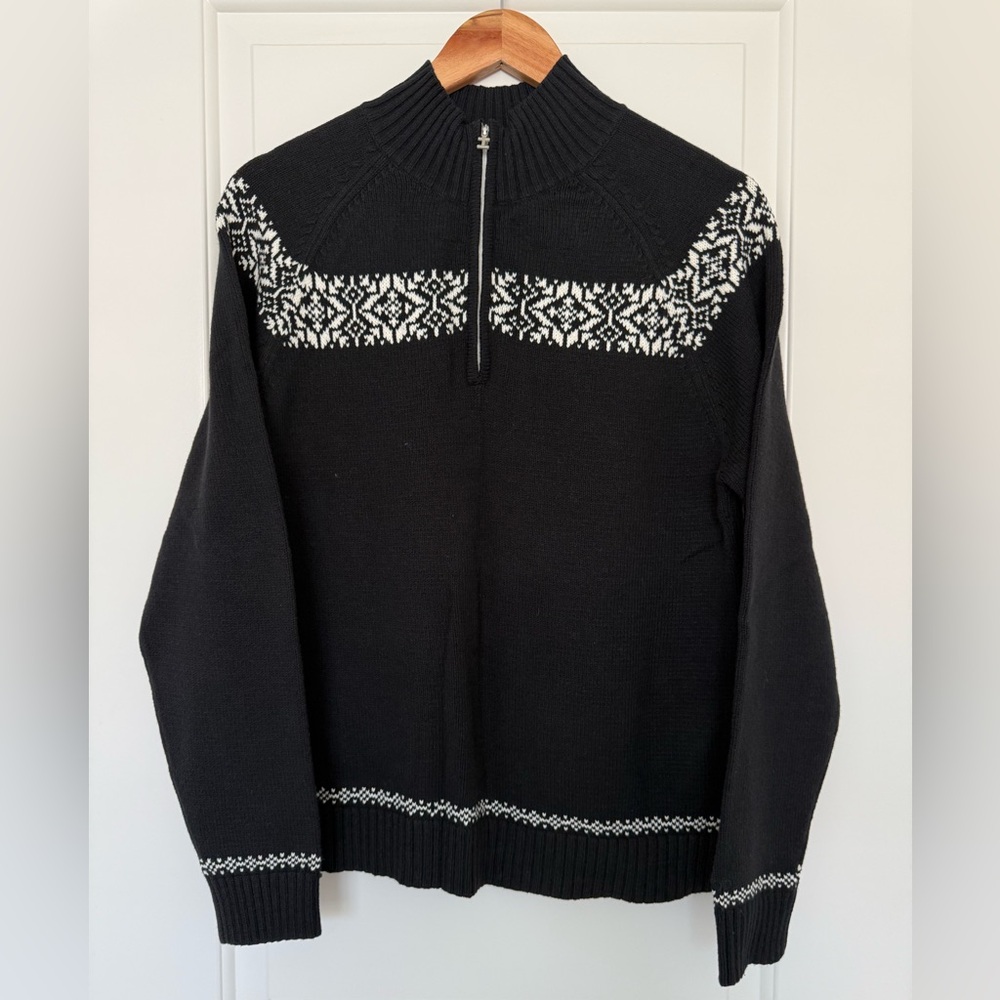 IZOD Nordic Fair Isle Quarter-Zip Sweater Black & White Knit Pullover Medium